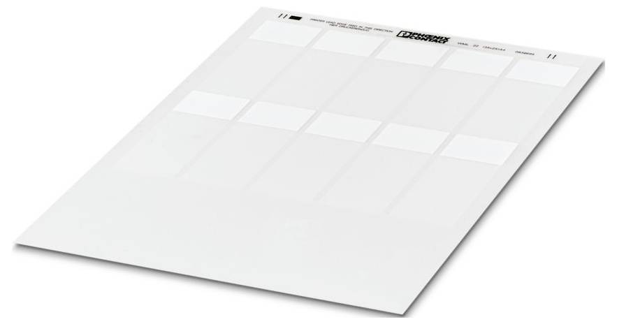 Ein Blatt mit leeren, weißen Etiketten, die in drei Spalten und vier Reihen angeordnet sind.