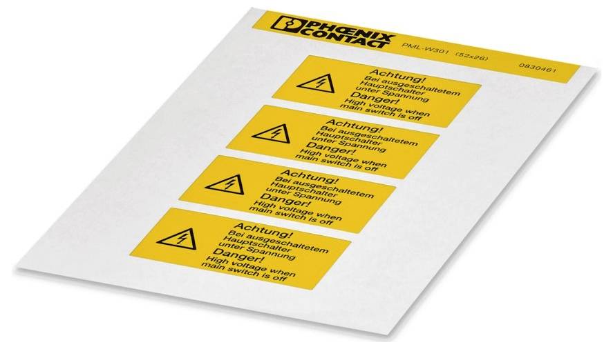 Warnkennzeichen mit dreieckigem Ausrufezeichen-Symbol, Text „Gefahr! Gefährliche Spannung bei ausgeschaltetem Hauptschalter