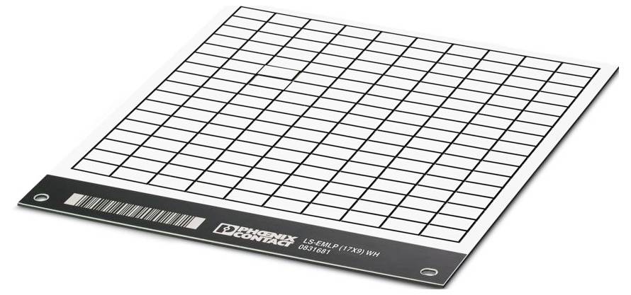 Eine rechteckige elektronische Komponente auf weißem Hintergrund mit einem Barcode und 