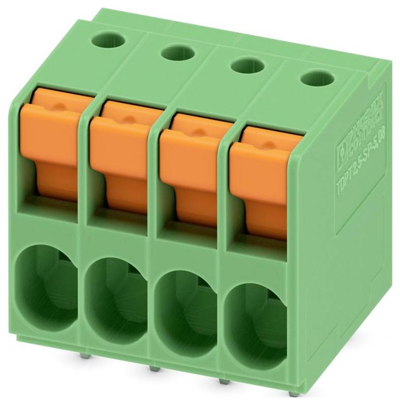 Ein grünes Anschlussfeld mit mehreren orangefarbenen Steckern, beschriftet von a bis p, entwickelt für elektrische Verkabelung und Kontrollsysteme.