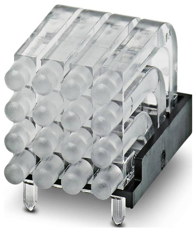 Ein transparentes LED-Display mit Rastermuster, montiert auf einer schwarzen Basis, entwickelt für elektronische Geräte oder Leiterplatten.