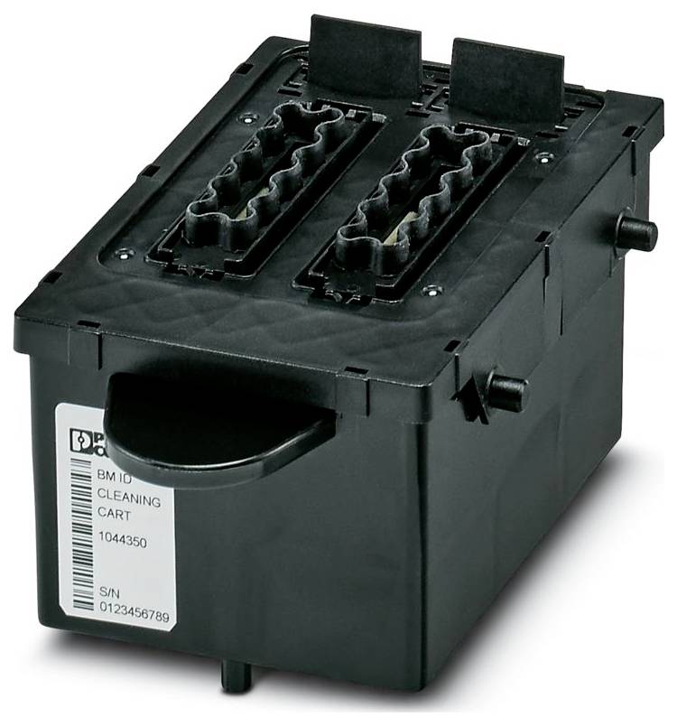 Ein schlankes, graues elektronisches Modul mit orangefarbenen Clip-Steckverbindern oben, gekennzeichnet mit verschiedenen Nummern und Markierungen, wahrscheinlich für industrielle Verwendung.