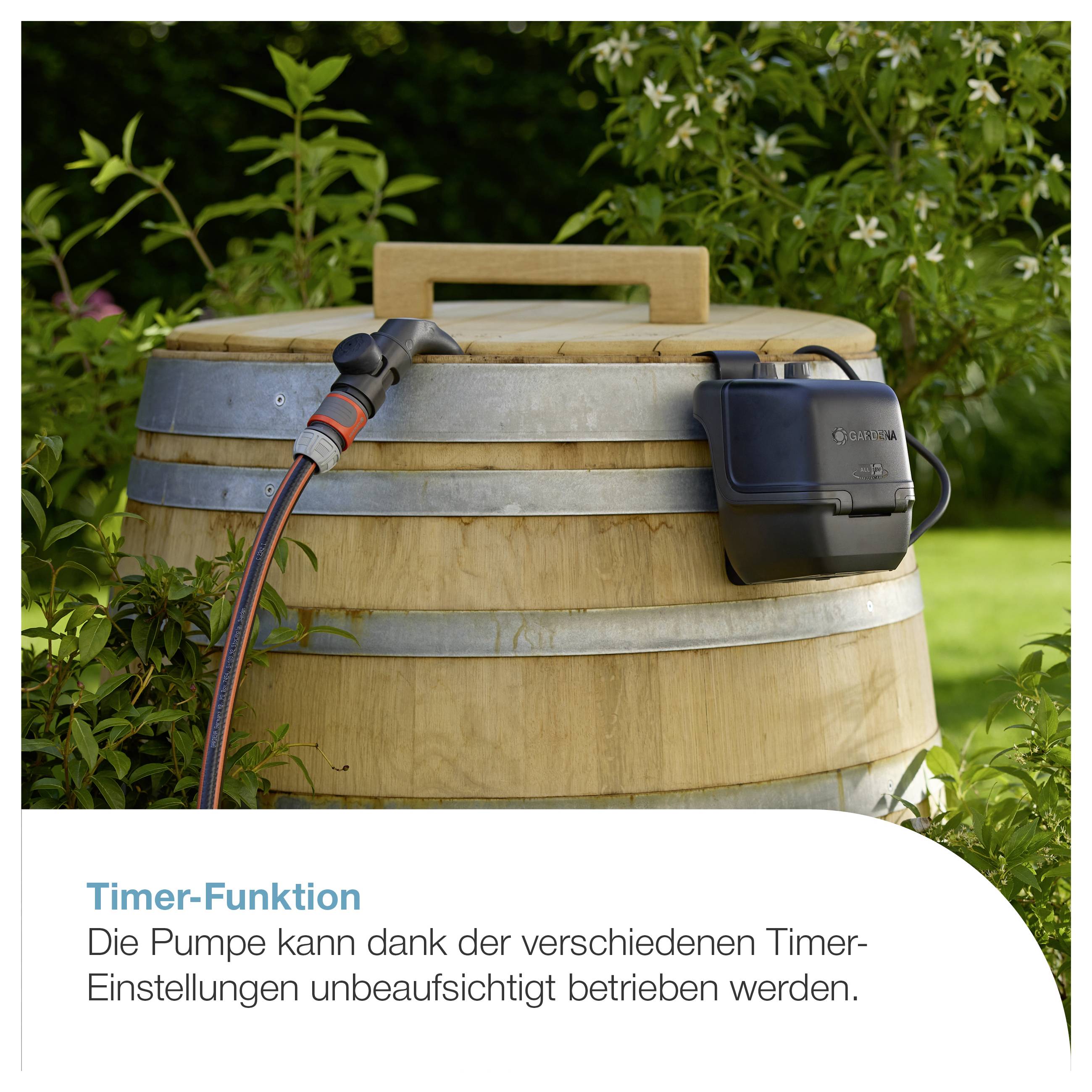 GARDENA Akku-Regenfasspumpe 2600 Comfort 18V P4A Ready-To-Use Set Regenwassernutzungsanlage 2600 l/h 1.8m