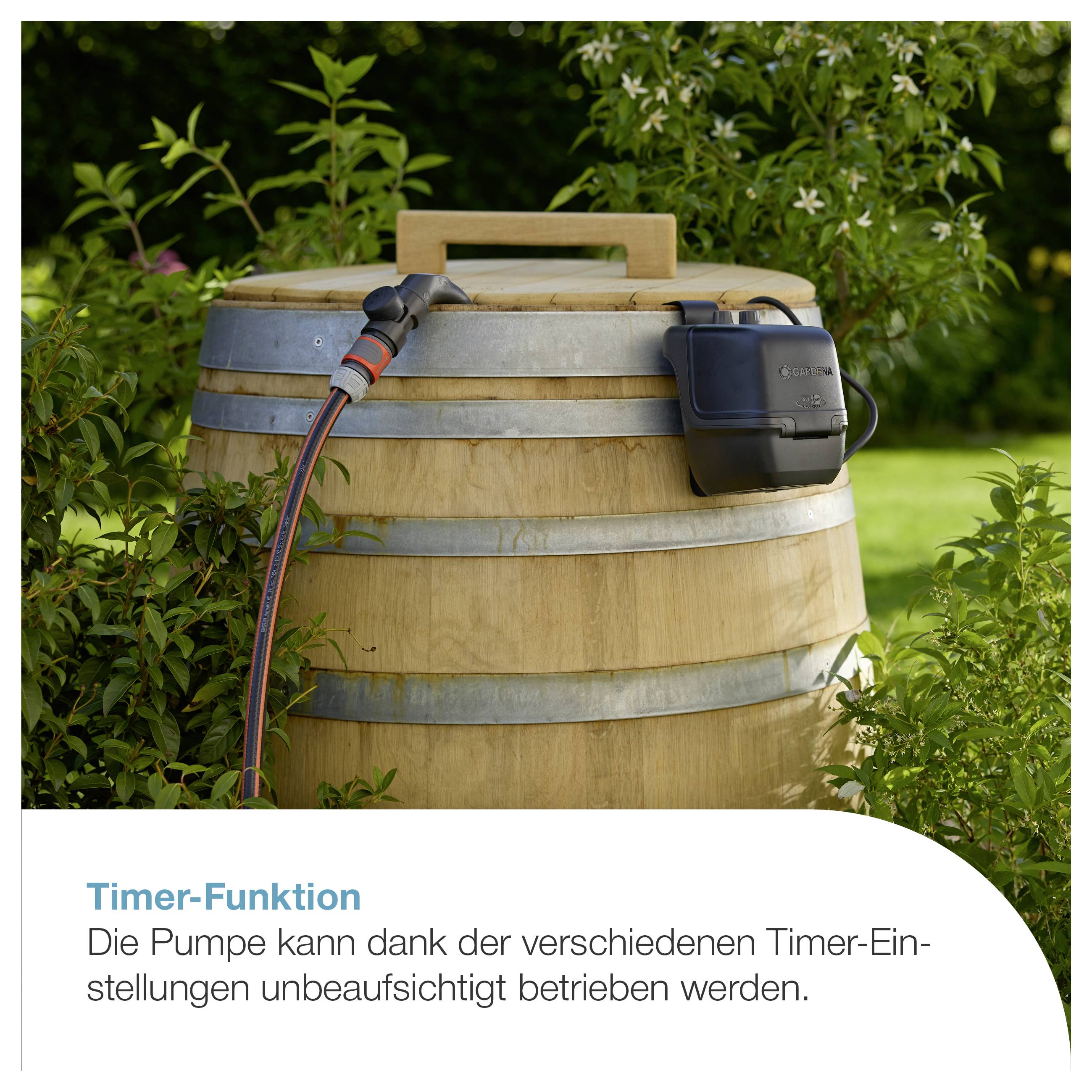 GARDENA Akku-Regenfasspumpe 2400 ComfortAutomatic 18V P4A solo Regenwassernutzungsanlage 2400 l/h 1.8m