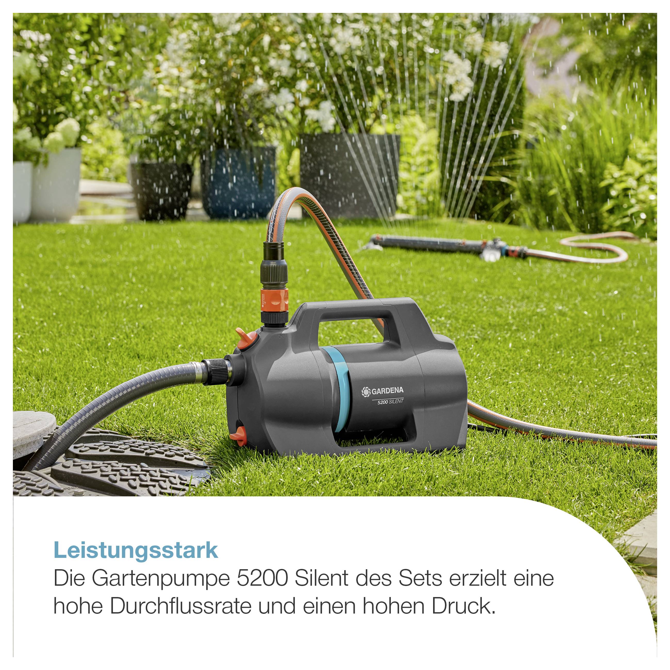 GARDENA Gartenpumpe 5200 Silent Set Gartenpumpen-Set 5.300 l/h