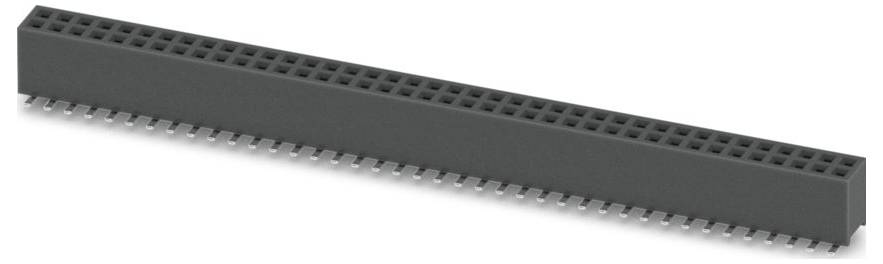 A black dual inline female header with multiple pins, used for electronic connections and interfaces.