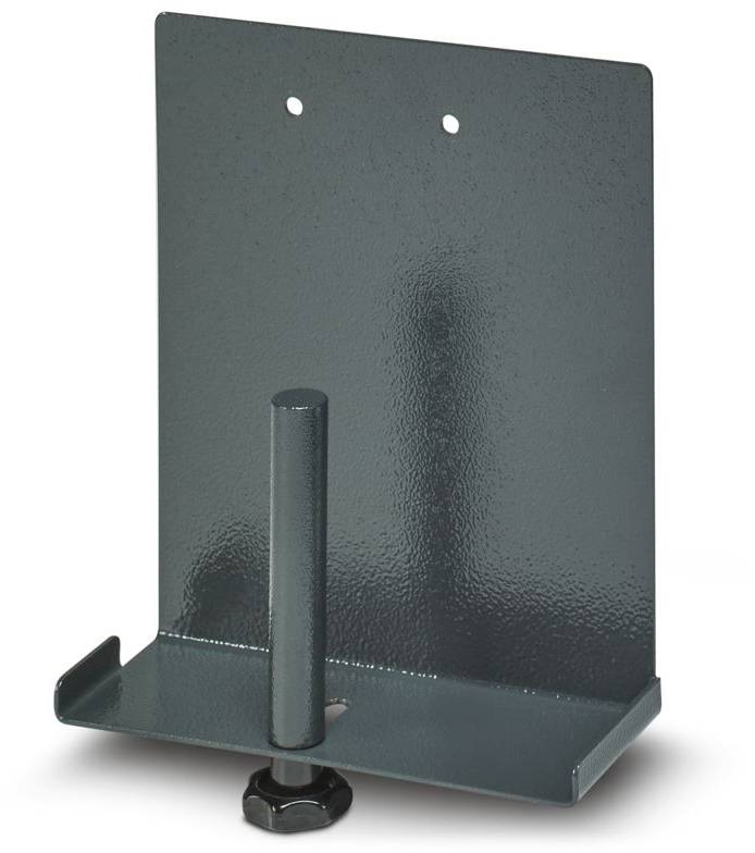 Metallstützklammer mit vertikalem Stab und zwei Montagelöchern zur Wandbefestigung.