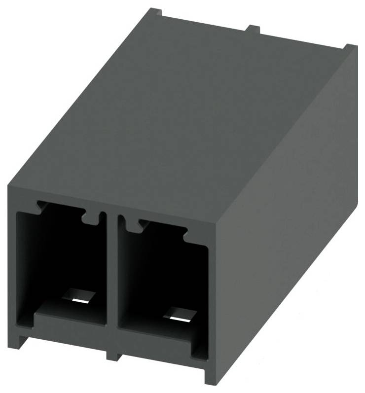 An illustration of a dark gray, three-dimensional rectangular block with two hollow square sections, viewed from a corner angle.