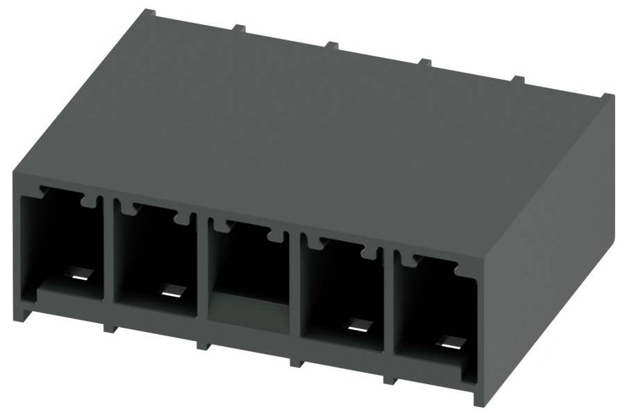 Ein schwarzer Kunststoffstecker mit vier rechteckigen Schlitzen.