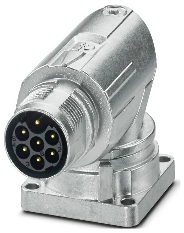 Ein Metallstecker für Industrieanwendungen mit einer kreisförmigen Schnittstelle mit sieben Stiften, entwickelt für robuste und zuverlässige elektrische Verbindungen.