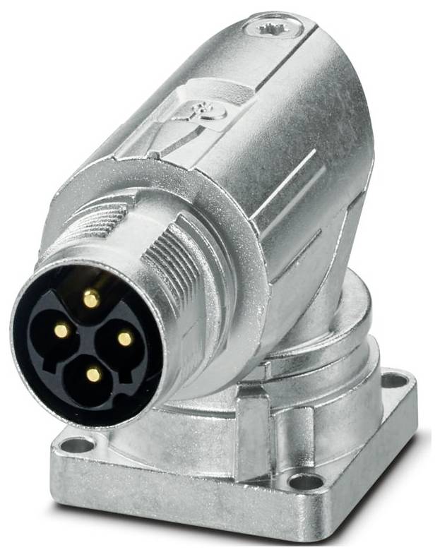 Ein metallischer elektrischer Steckverbinder in Ellbogenform mit mehreren Goldstiften für Verbindungen, konstruiert für sichere und langfristige Verwendung.