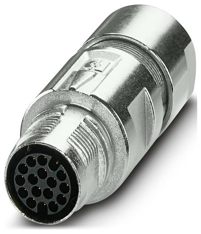 Ein metallischer Industriestecker mit zylindrischer Form, mit fünf nummerierten Stiften, die für sichere elektrische Verbindungen verwendet werden.