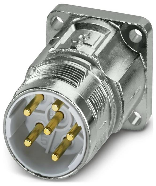 Ein Metallstecker mit fünf vergoldeten Kontakten, entwickelt für sichere Verbindungen in industriellen oder technischen Umgebungen.