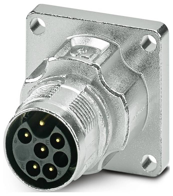 Ein metallischer zylindrischer Steckverbinder mit mehreren vergoldeten Stiften, ausgelegt für sichere elektronische Verbindungen in industriellen Umgebungen.