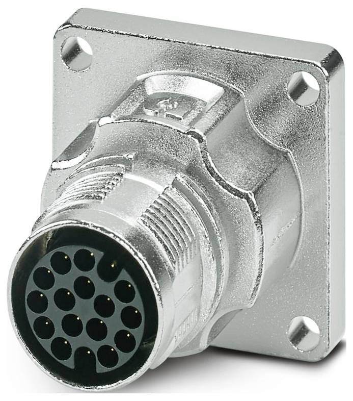 Ein silberner metallischer Elektrostecker mit drei sichtbaren kreisförmigen Stiften im Inneren, entwickelt für sichere Verbindungen in elektronischen Geräten.