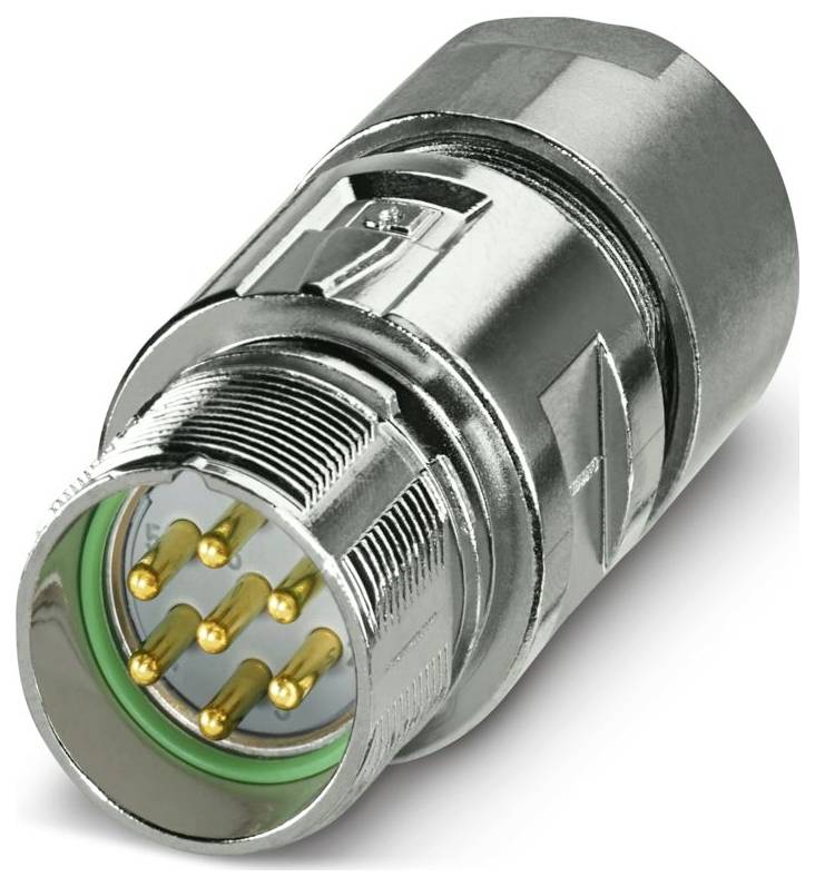 Eine Nahaufnahme eines metallischen elektrischen Steckers mit mehreren Goldkontakten, entwickelt für sichere Konnektivität in elektronischen Geräten.