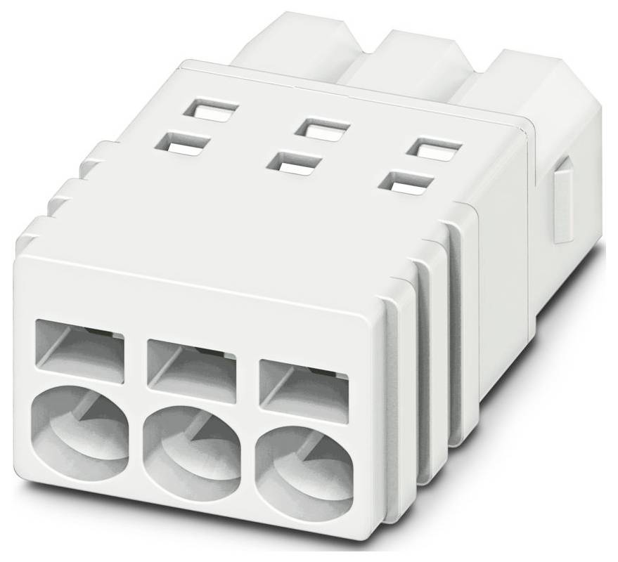 A white, rectangular electrical connector with multiple prong slots, typically used for connecting wires in electronic devices.