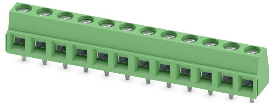 Ein grüner modularer Klemmblock mit mehreren Stiftkonnektoren, die in zwei Reihen angeordnet sind und zum Sichern von elektrischen Drahtverbindungen in Geräten verwendet werden.