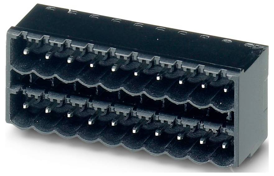 A black, 24-pin header connector, typically used for joining wires on electronic circuit boards.