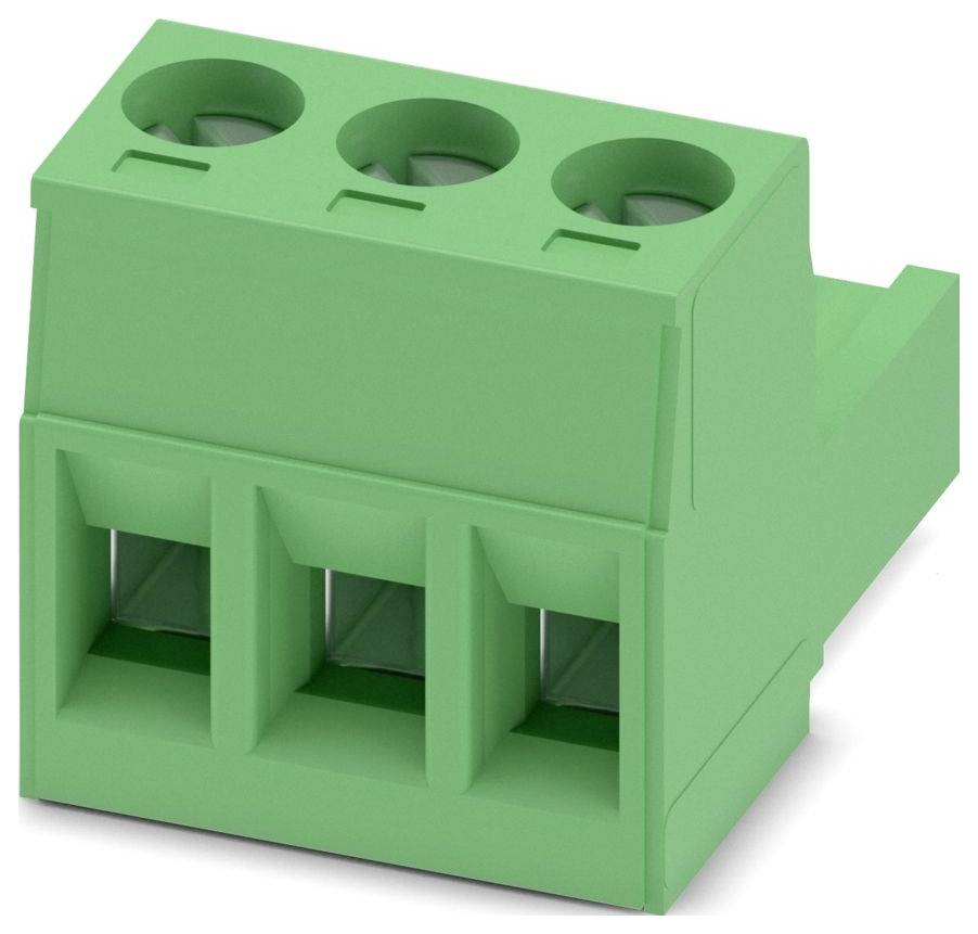 Ein grünes elektrisches Klemmblock mit fünf kreisförmigen Drahtschlitzen, die in einer Reihe angeordnet sind, wird zum sicheren Verbinden von elektrischen Drähten verwendet.