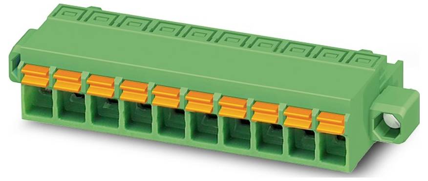 Ein schwarzer rechteckiger elektronischer Steckverbinder mit mehreren Schlitzen, der zum Verbinden von Schaltkreisen oder Komponenten verwendet wird, auf weißem Hintergrund.