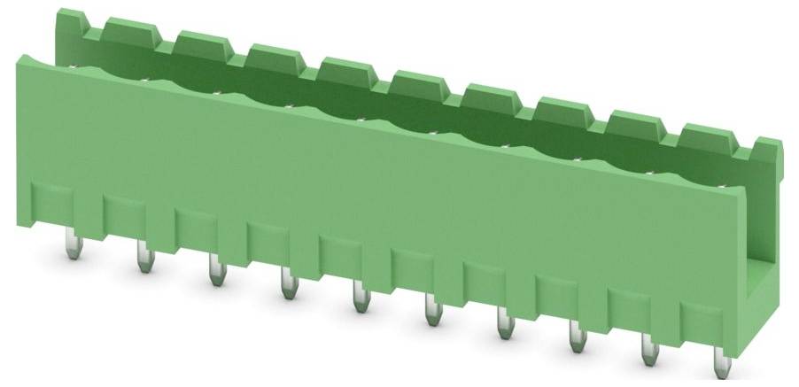 Ein schwarzer, rechteckiger elektrischer Stecker mit zwei Reihen von Metallstiften, der zum Herstellen einer Verbindung zwischen elektronischen Komponenten verwendet wird.