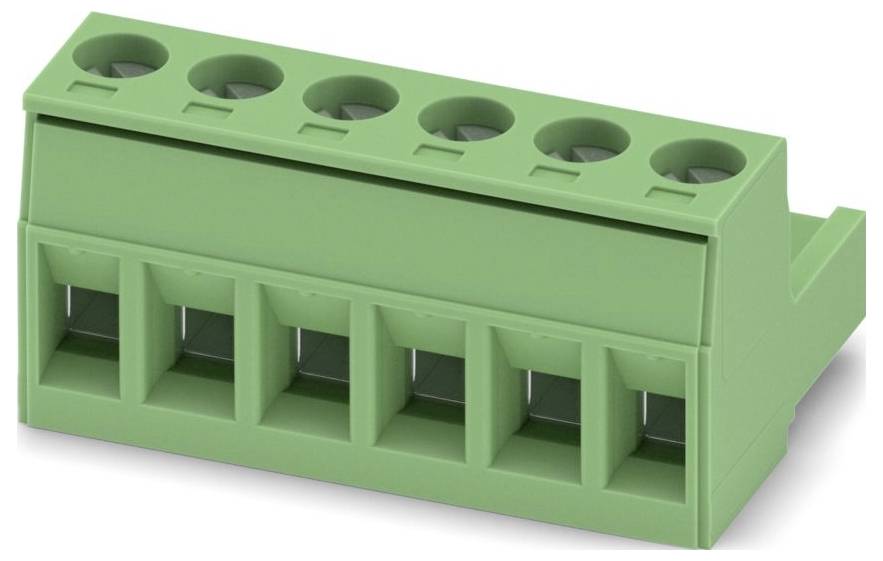 Grüner elektrischer Klemmblock mit sechs Anschlussanschlüssen, entwickelt für Verdrahtungsinstallationen.