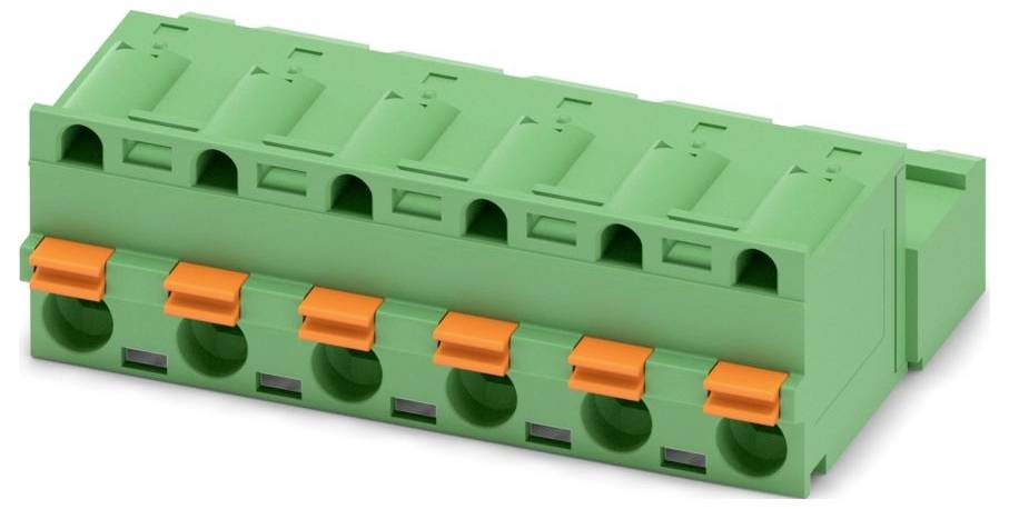 Grüner Elektrik-Klemmblock mit mehreren Schraubanschlüssen zum Sichern von Drahtverbindungen in elektronischen Schaltkreisen.