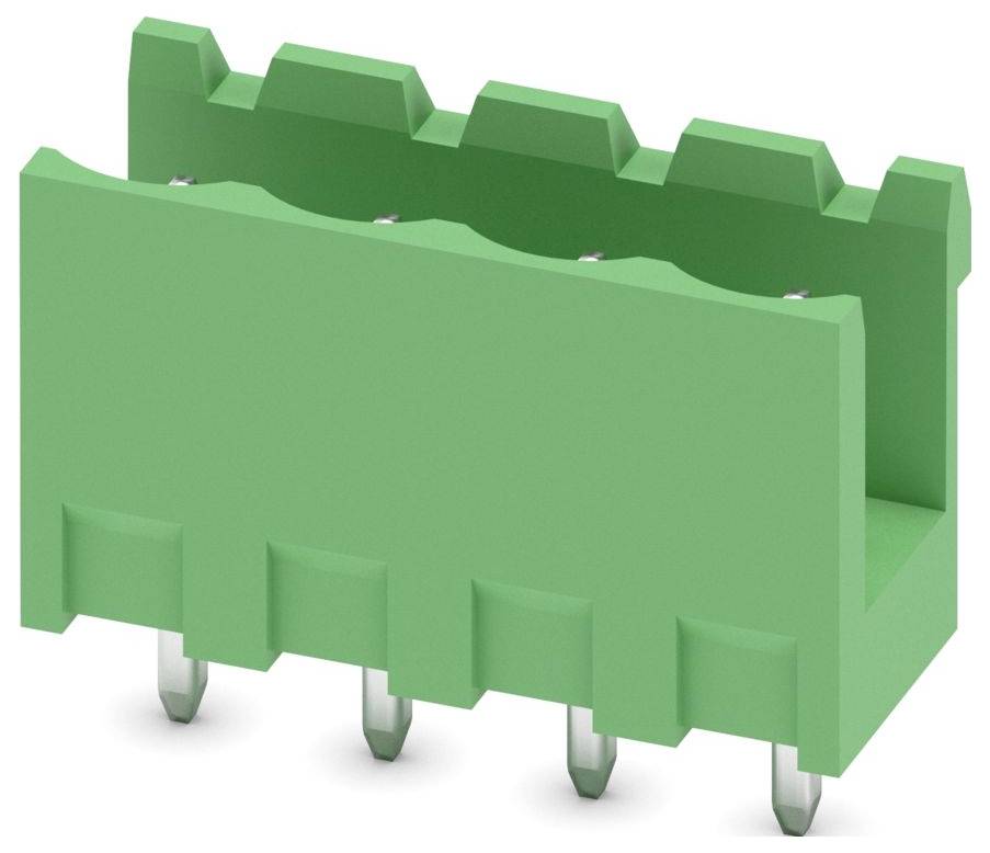 Ein grüner, rechteckiger elektronischer Stecker mit einer Reihe von Metallstiften auf der Unterseite, der für sichere elektrische Verbindungen in Schaltkreisen verwendet wird.