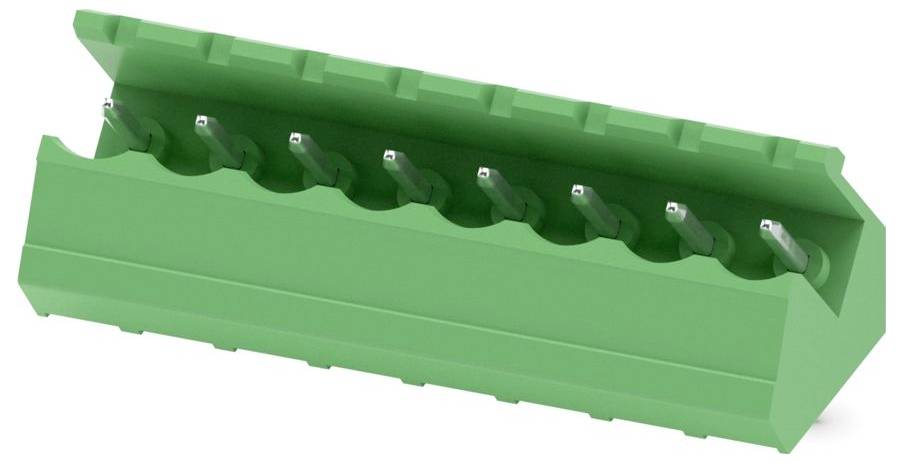 Grüner Kunststoffhalter mit mehreren metallischen sechskantigen Bits, entwickelt zum Halten oder Organisieren von Werkzeugen, vor einem einfachen Hintergrund dargestellt.