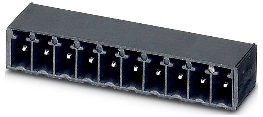 Ein grüner elektrischer Stecker mit zwei Reihen von Metallstiften, der für elektronische Schaltverbindungen verwendet wird.