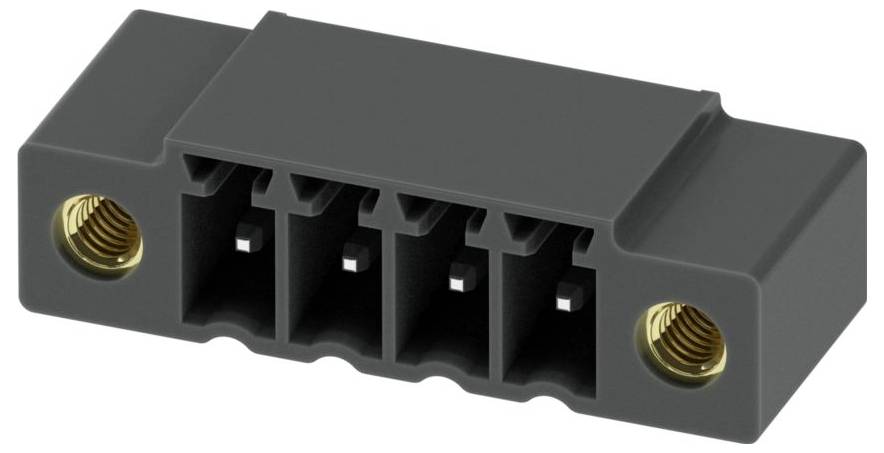 Ein grüner Elektrosteckverbinder mit sechs Anschlussplätzen und zwei Befestigungslöchern, der zum Sichern und Organisieren von Elektrokabeln verwendet wird.