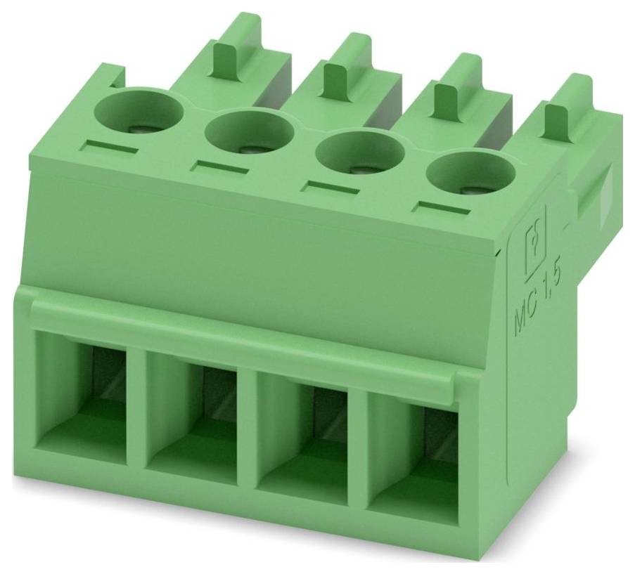 Ein grüner Elektrosteckerblock mit zehn nummerierten Anschlüssen, der zum Befestigen von Elektrokabeln verwendet wird, aus einem leicht geneigten Blickwinkel betrachtet.