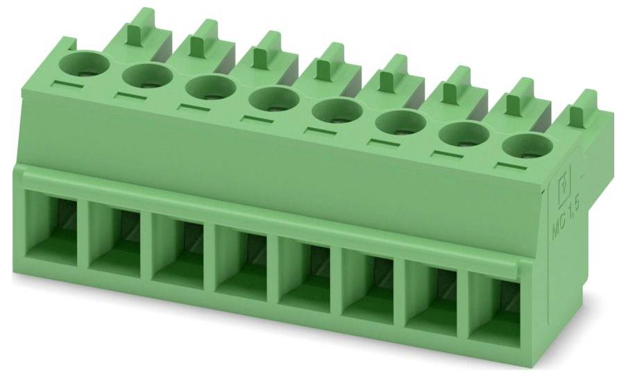 Schwarzer rechteckiger Stecker mit drei Schlitzen für Stromstecker, mit Metallclips an der Seite zur sicheren Befestigung.