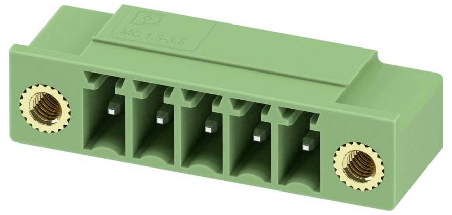 Ein grüner Kunststoff-Elektrostecker mit fünf Buchsen, der zum Verdrahten und zur sicheren elektrischen Verbindung in verschiedenen Geräten verwendet wird.