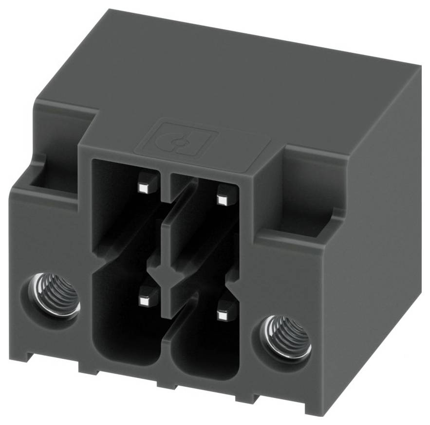 Ein weißer rechteckiger elektronischer Stecker mit drei silbernen Stiften an der Basis, entwickelt für Leiterplattenanwendungen.