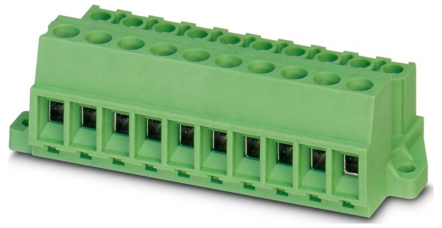 Ein schwarzer elektronischer Stecker mit mehreren vergoldeten Kontakten, der zur Verbindung zwischen Schaltungskomponenten verwendet wird.