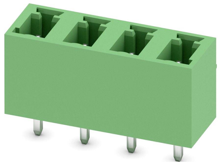 A five-pin green electrical connector block, used for connecting wires in electronic circuits.