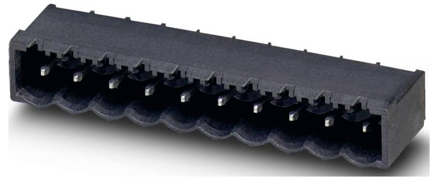Schwarzer 10-poliger weiblicher IDC-Steckverbinder mit ausgerichteten Metallkontakten, verwendet für elektrische Verbindungen in elektronischen Geräten.