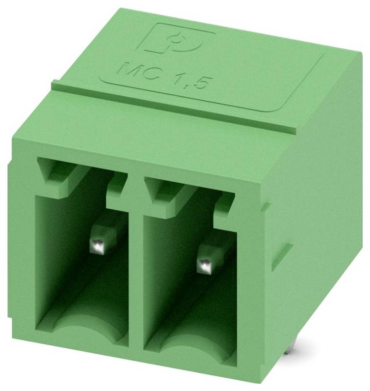 Grüner Kunststoff-Elektrostecker mit zwei Schlitzen und gekennzeichnet mit MC 1.5.