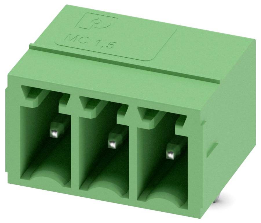 Ein grüner dreipoliger Elektrosteckverbinder mit der Bezeichnung „MC 1.5