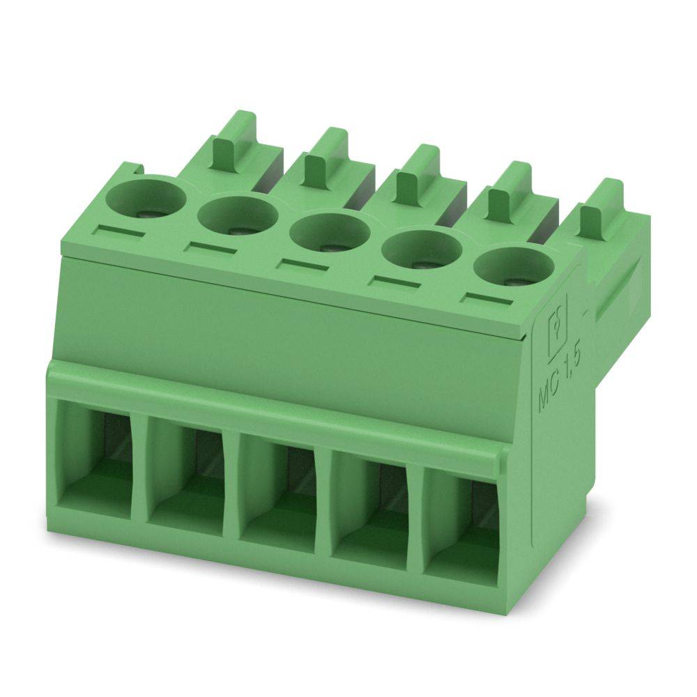 Grüner sechspoliger Klemmblock mit Schraubanschlüssen, verwendet zum Verdrahten in elektronischen Geräten.