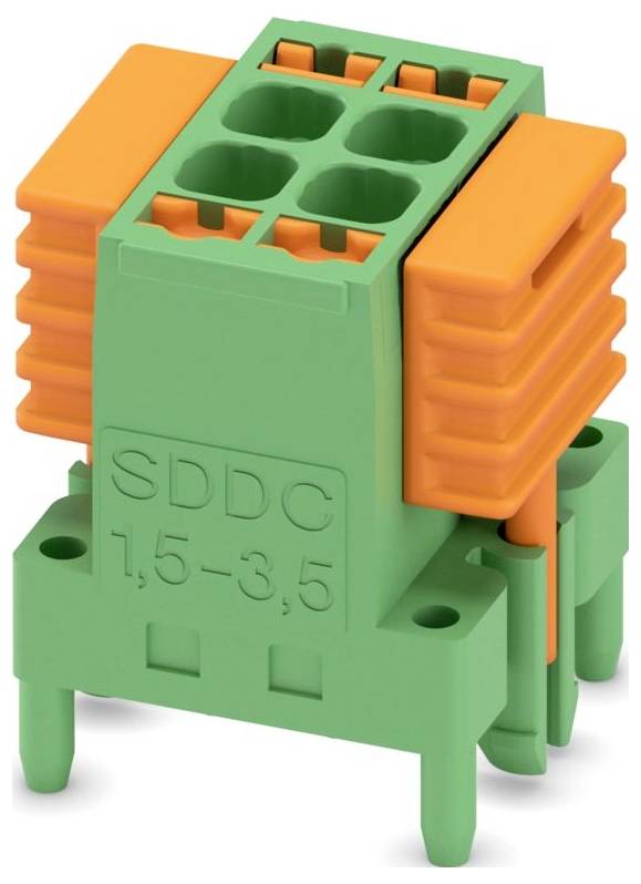 Ein grüner Terminalblock-Stecker mit mehreren Anschlüssen für elektrische Verbindungen, der für die einfache Integration in elektronische Geräte konzipiert ist.