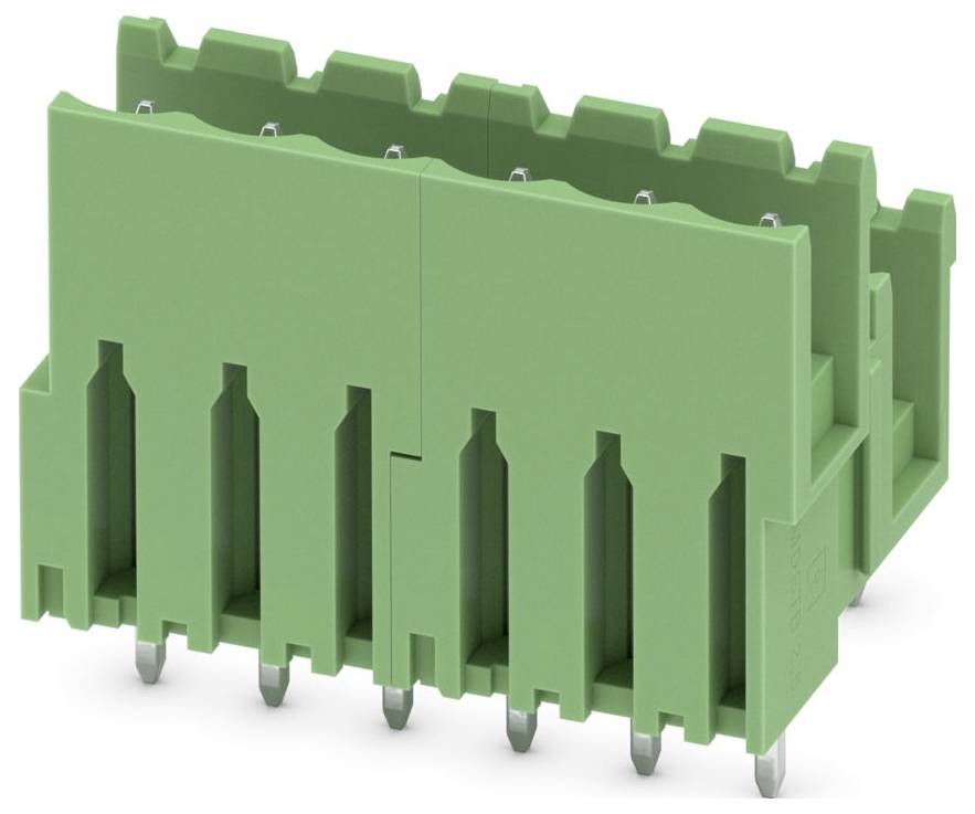 Ein grün und orange farbenes Steckverbinderblock mit mehreren Stiftkontakten, beschriftet mit „SDDC 1,5 - 3,5