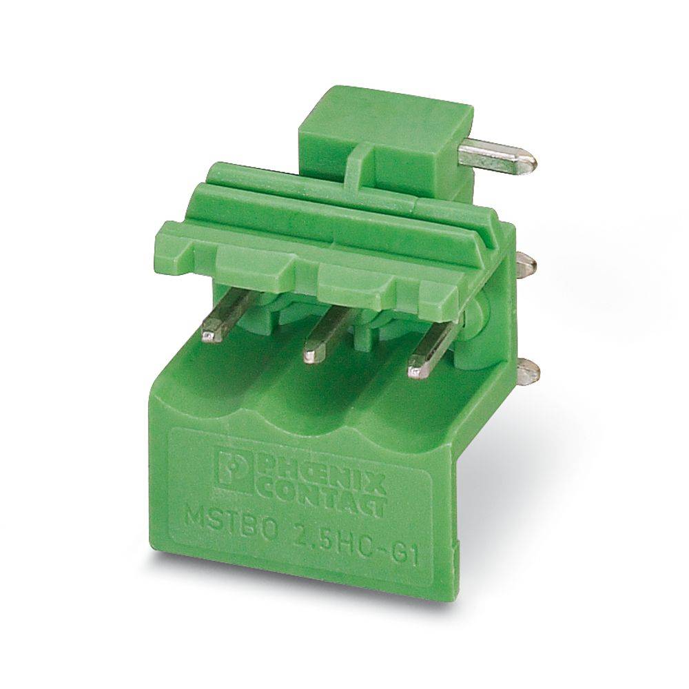 Grüner Elektrostecker mit Stiften, gekennzeichnet mit „Phoenix Contact MSTB0 2,5/HC-G1