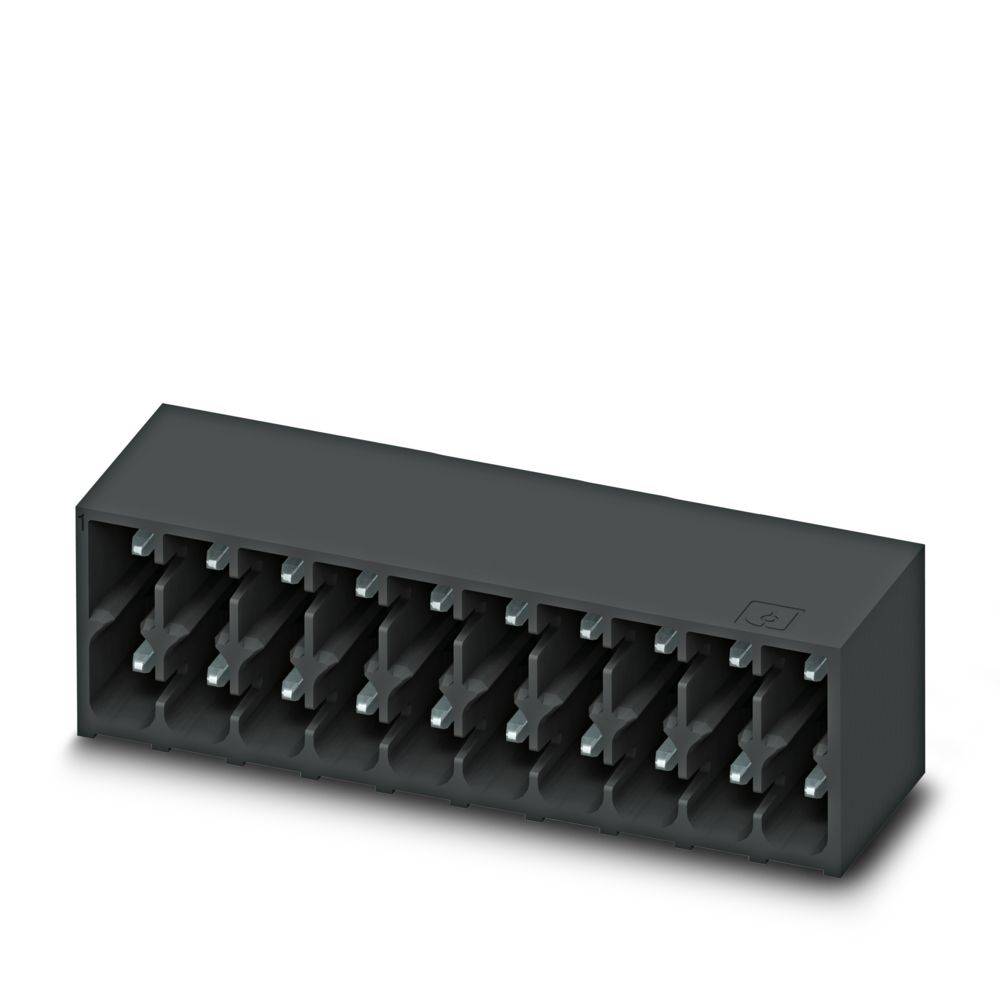 Ein schwarzer, rechteckiger Elektrostecker mit 12 metallischen Kontaktpunkten im Inneren, die in zwei Reihen angeordnet sind, wird für elektronische Verbindungen verwendet.