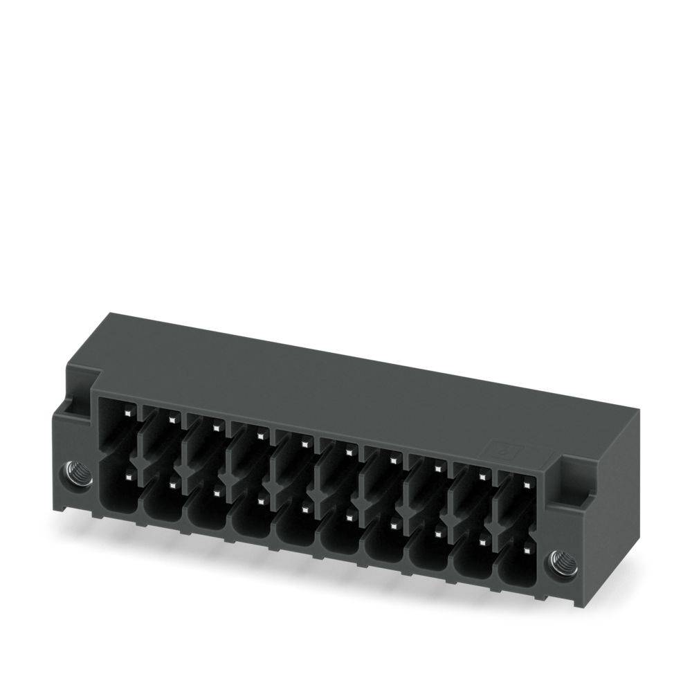 Ein schwarzer Kunststoff-Elektrostecker mit mehreren Schlitzen, entwickelt zum Sichern von Drähten oder Kabeln, aus leicht geneigtem Blickwinkel betrachtet.