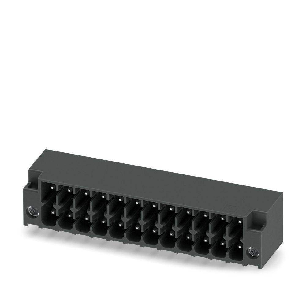 Ein schwarzer Kunststoff-Elektroterminal-Blockstecker mit 18 Steckplätzen, konzipiert zur Befestigung von Drähten in elektronischen Geräten.