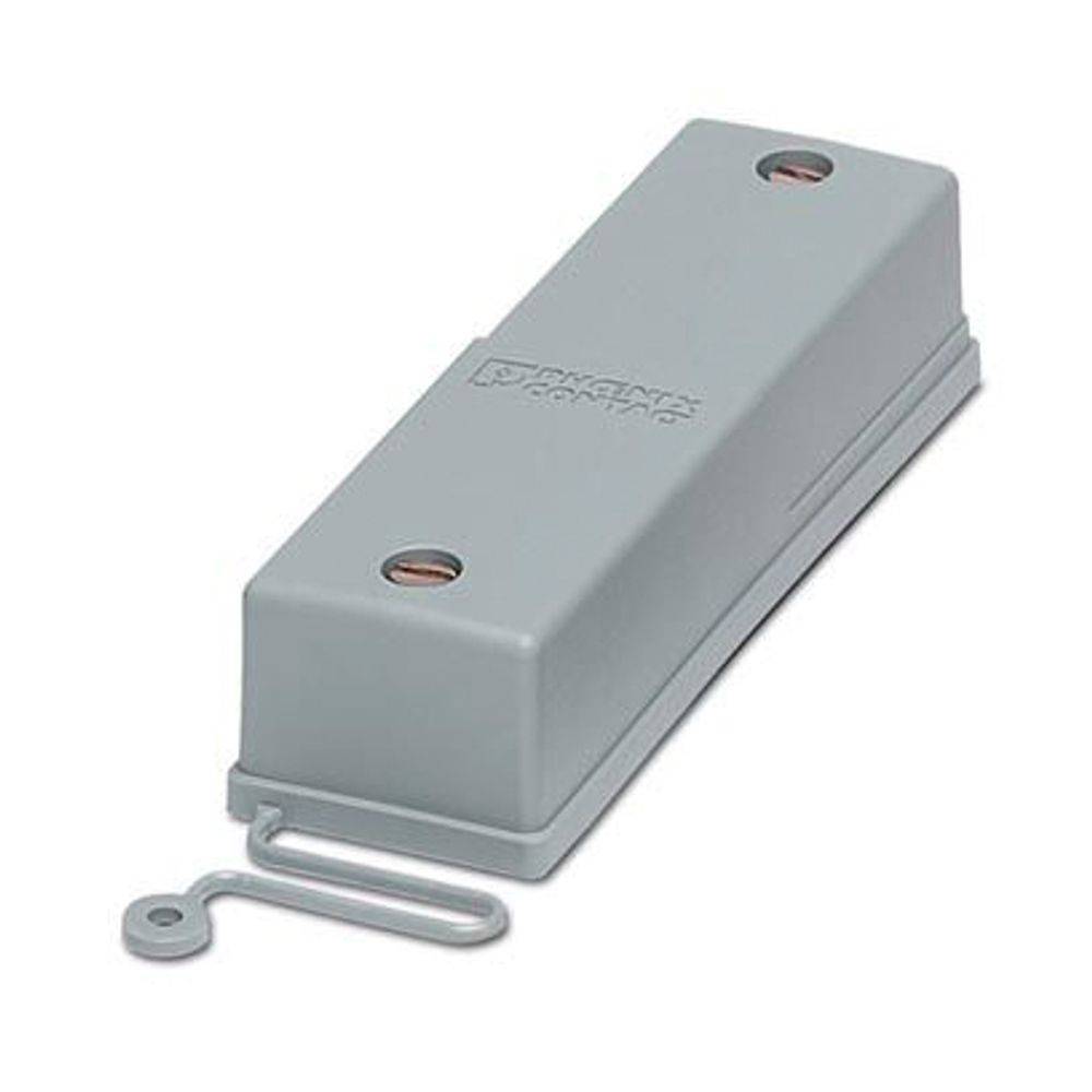 Ein grauer rechteckiger magnetischer Kontaktsensor mit einer kleinen angebrachten Drahtschleife, der in Sicherheitssystemen verwendet wird.