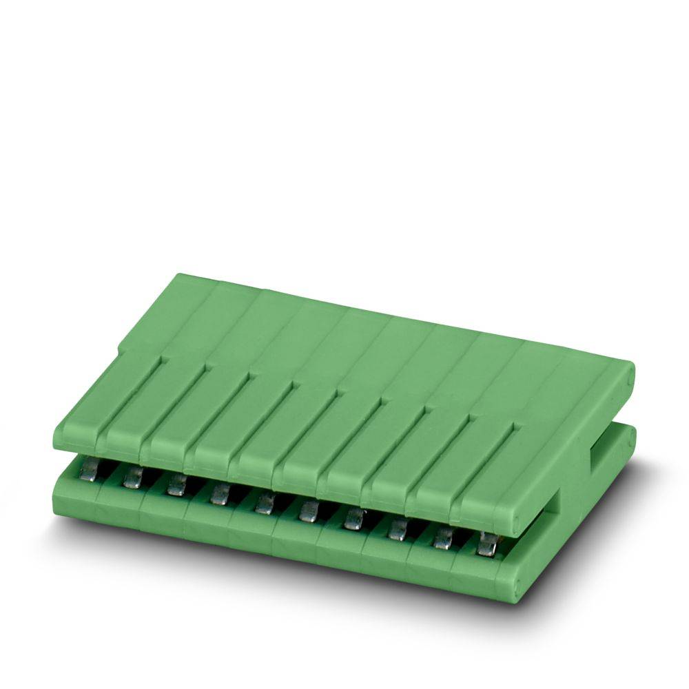 Grüner Klemmblock mit mehreren Steckplätzen, verwendet zum Sichern von Elektrokabeln in elektronischen Anwendungen.